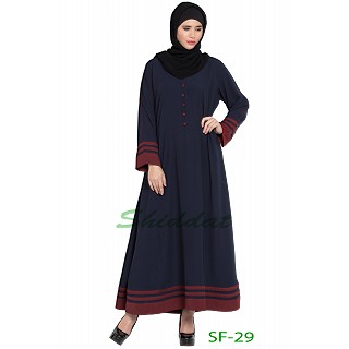 Casual abaya- Navy Blue with Maroon stripes